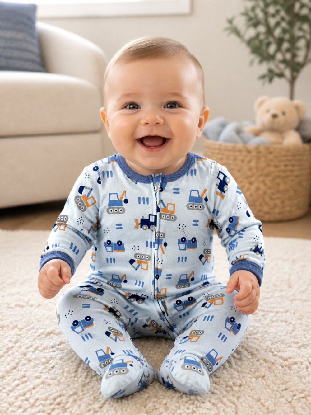 NWT Baby Views Baby Boy Footed Sleeper Construction Print Zip Pajamas Size 3-6 M